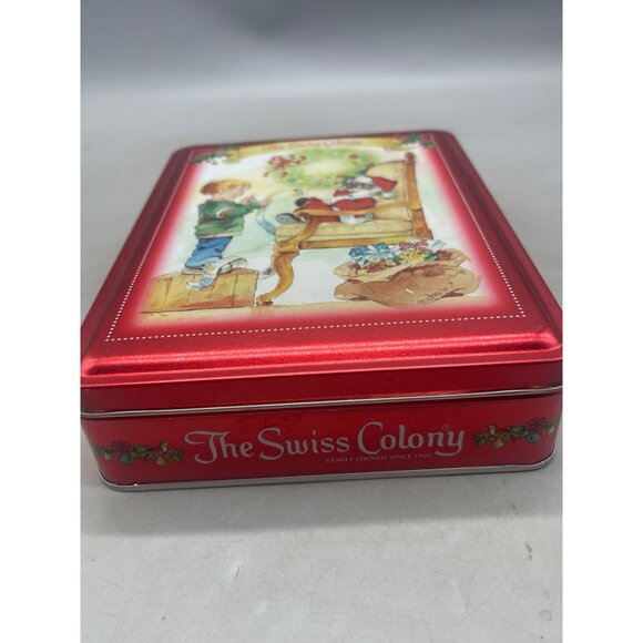 Christmas empty tin the swiss colony Santa mouse boy with list holly red READ - Picture 2 of 7
